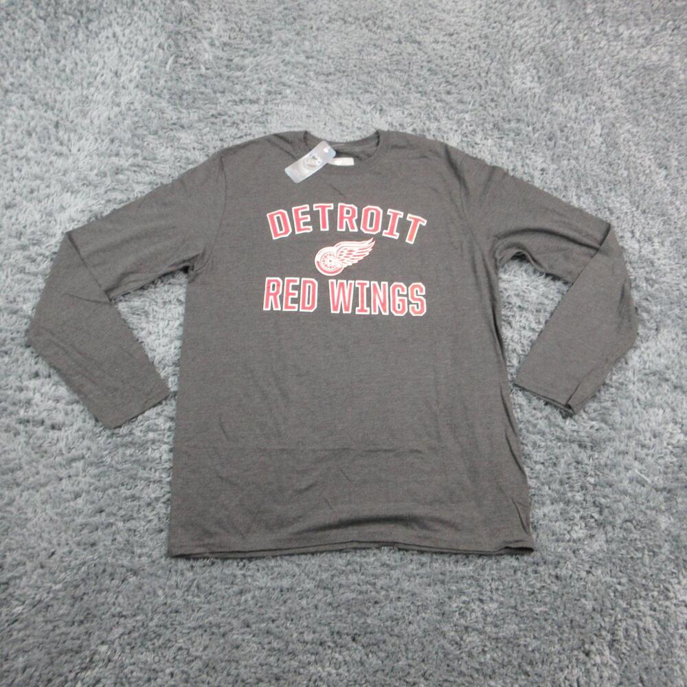 Detroit Red Wings Shirt Mens L Gray NHL Hockey Long Sleeve Fanatics NWT